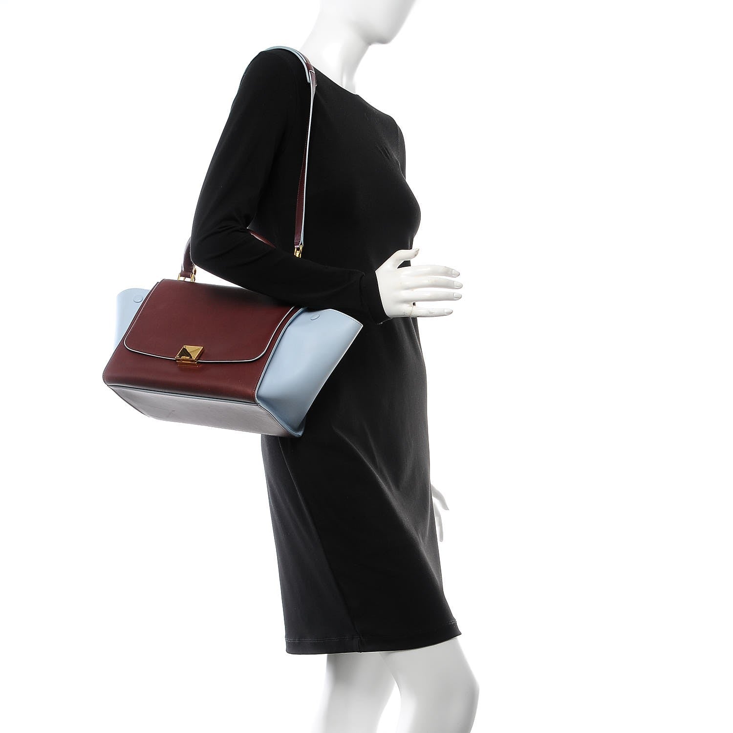 Celine Smooth Calfskin Small Bi-Color Trapeze Burgundy Azur 3 of 9