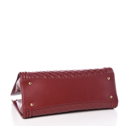 Chanel Lambskin Quilted Boy Shopping Tote Dark Red 4 of 10