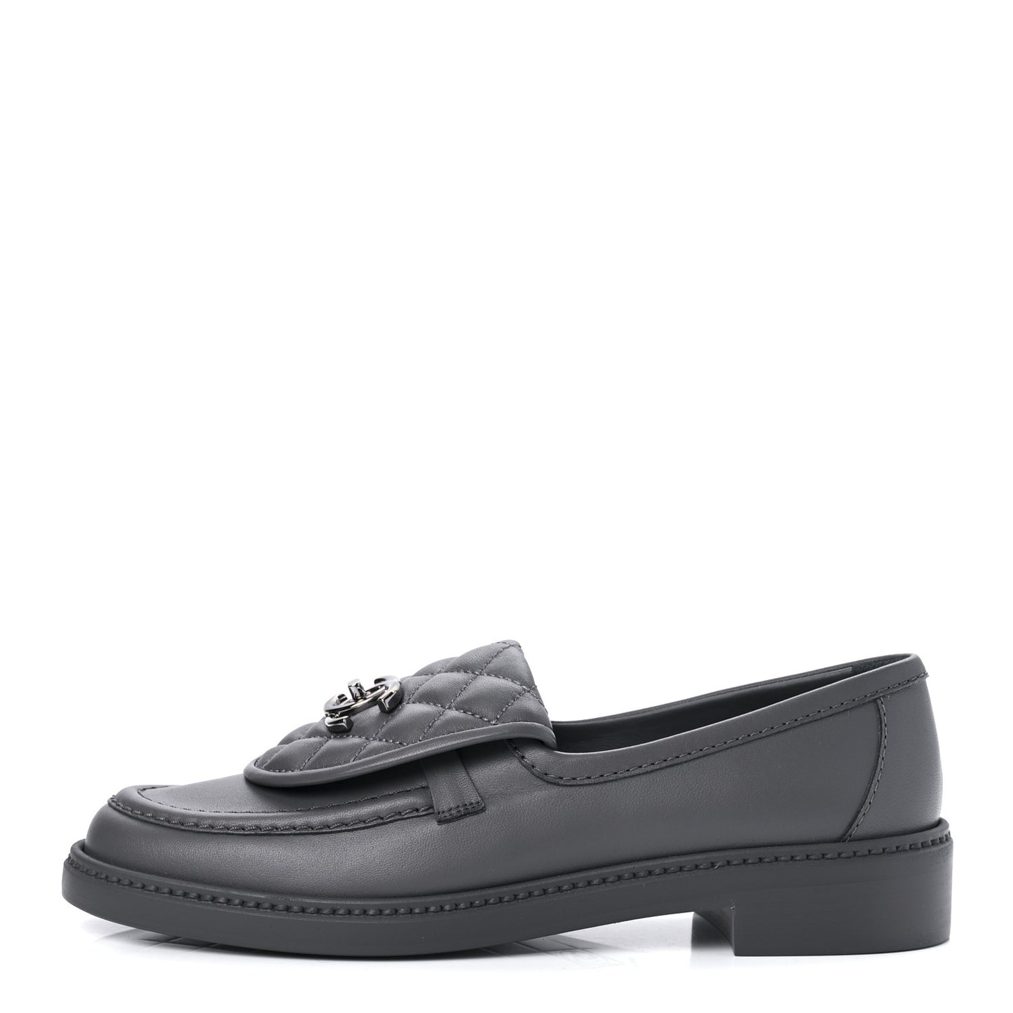 Lambskin Quilted CC Turnlock Moccasins 38.5 Grey