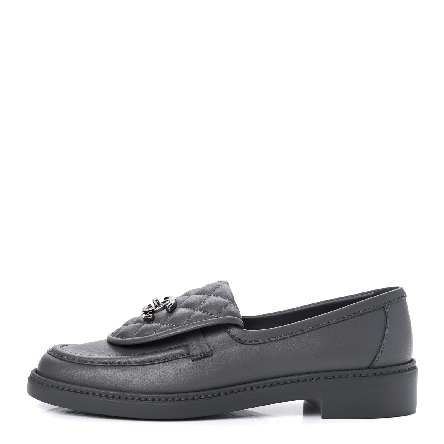Chanel Lambskin Quilted CC Turnlock Moccasins 38.5 Grey 1 of 11