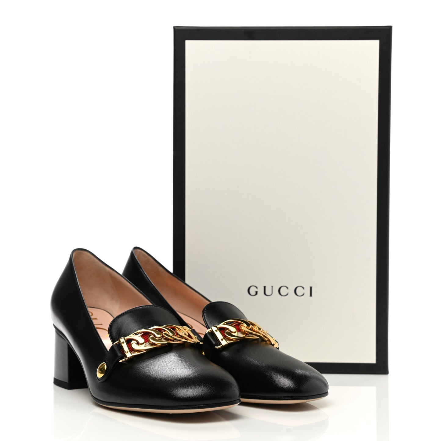 Malaga Kid Sylvie Web Chain Mid Heel Loafers 37 Black