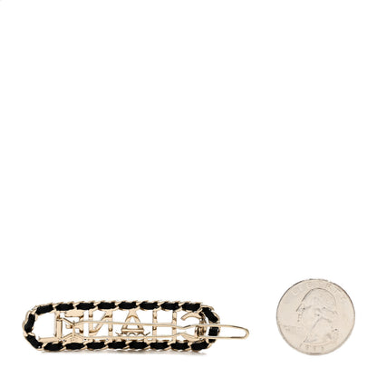 Chanel Metal Lambskin Vintage Allure Logo Hair Clip Black Gold 2 of 4