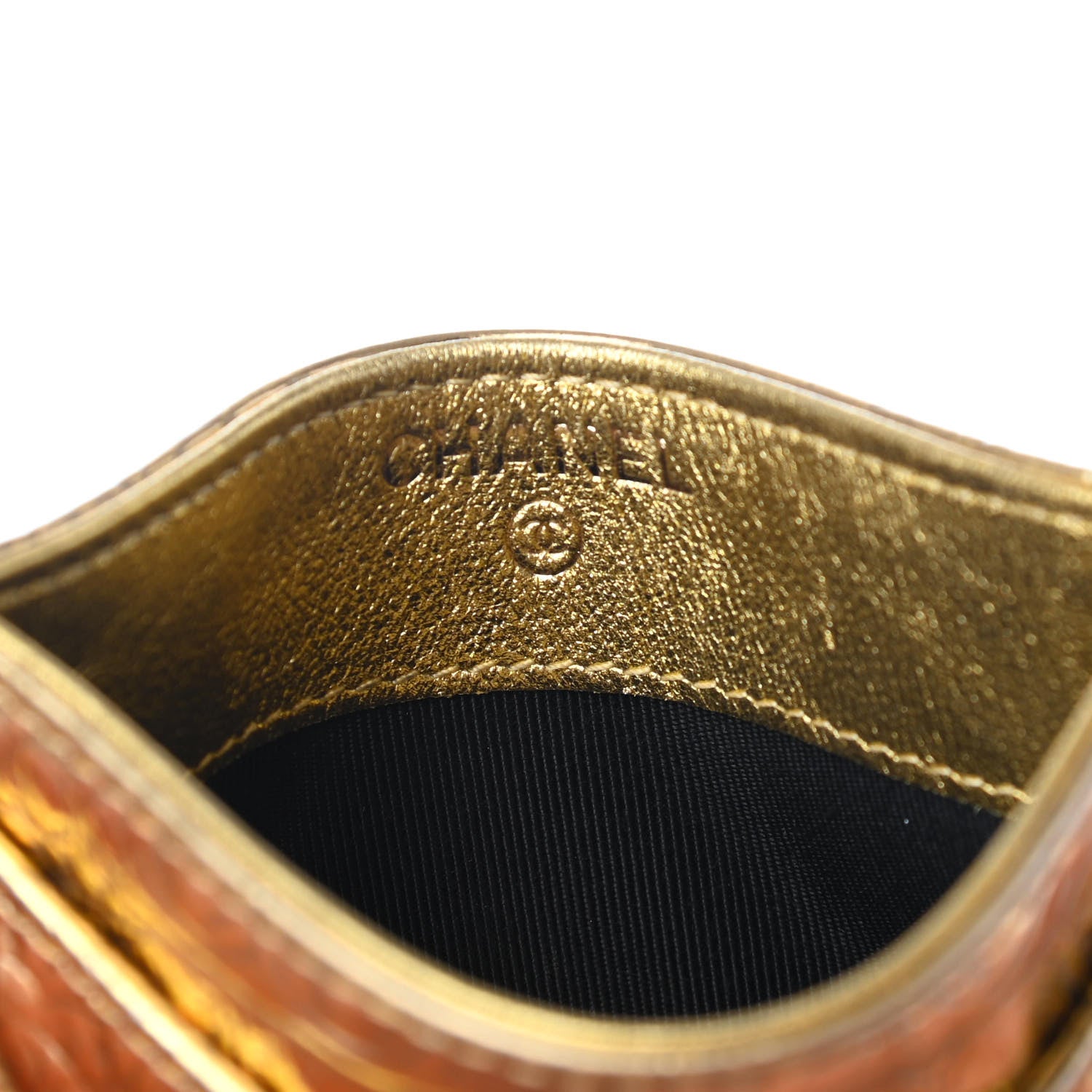 Chanel Metallic Calfskin Crocodile Embossed Cocodile Card Holder Gold 5 of 8