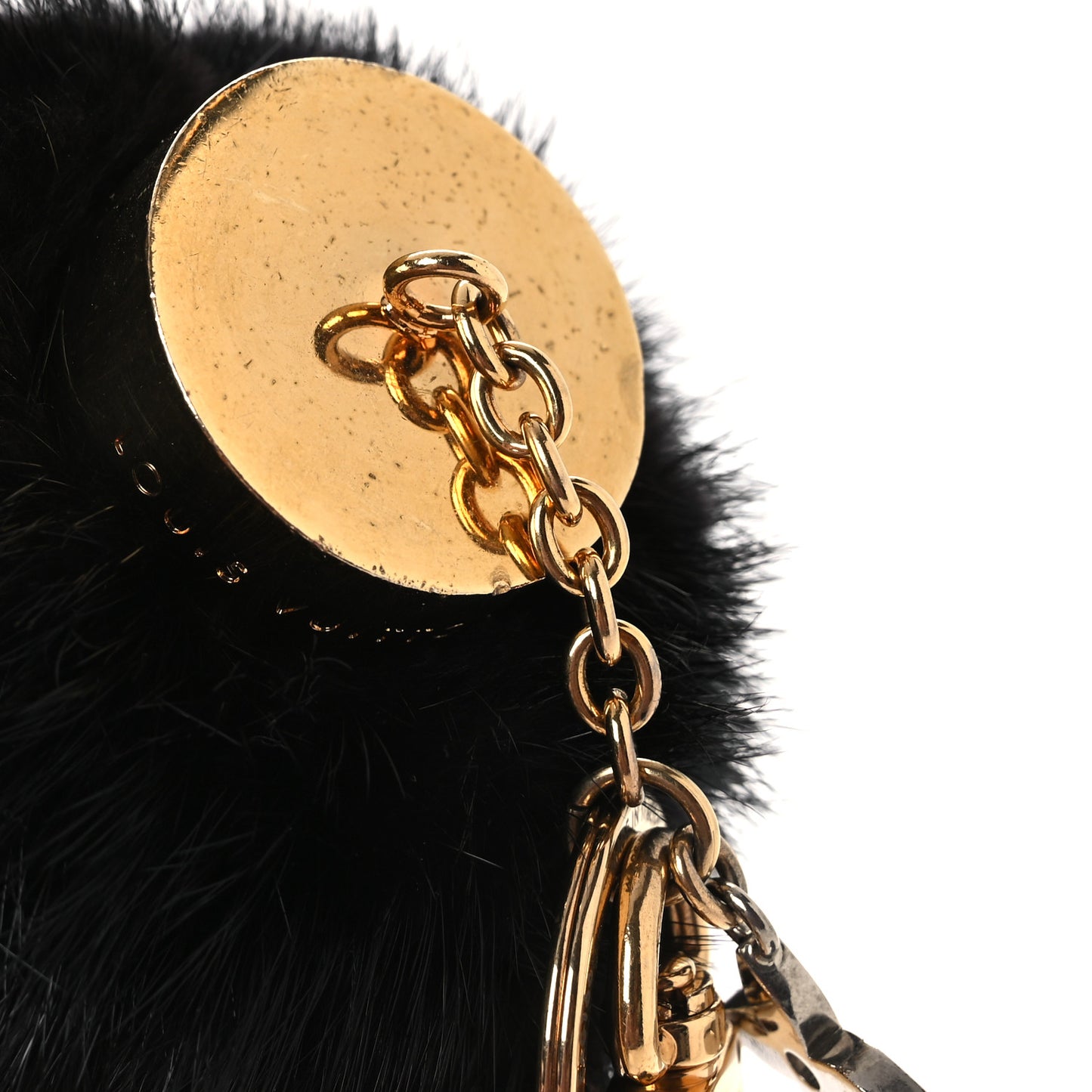 Mink Fur Bubble V Bag Charm Key Holder Black