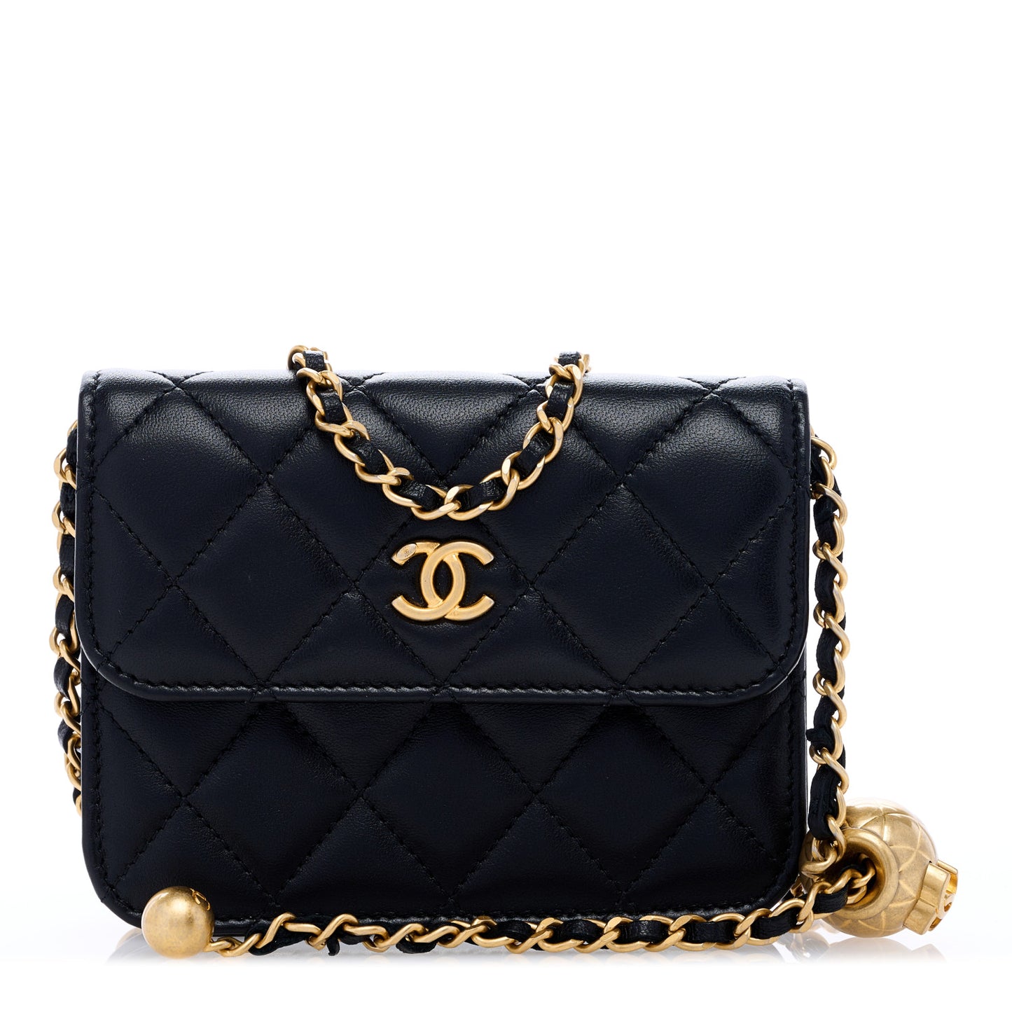 Lambskin Quilted Pearl Crush Clutch With Chain Black