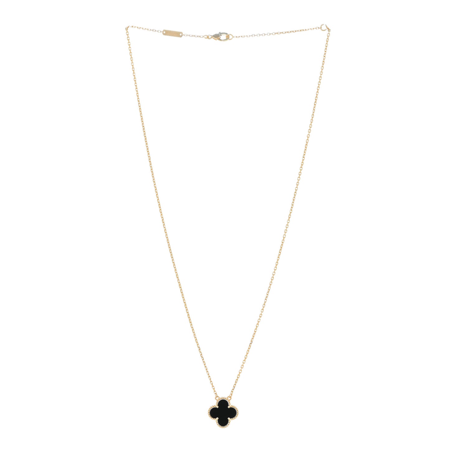 18K Yellow Gold Black Onyx Vintage Alhambra Pendant Necklace