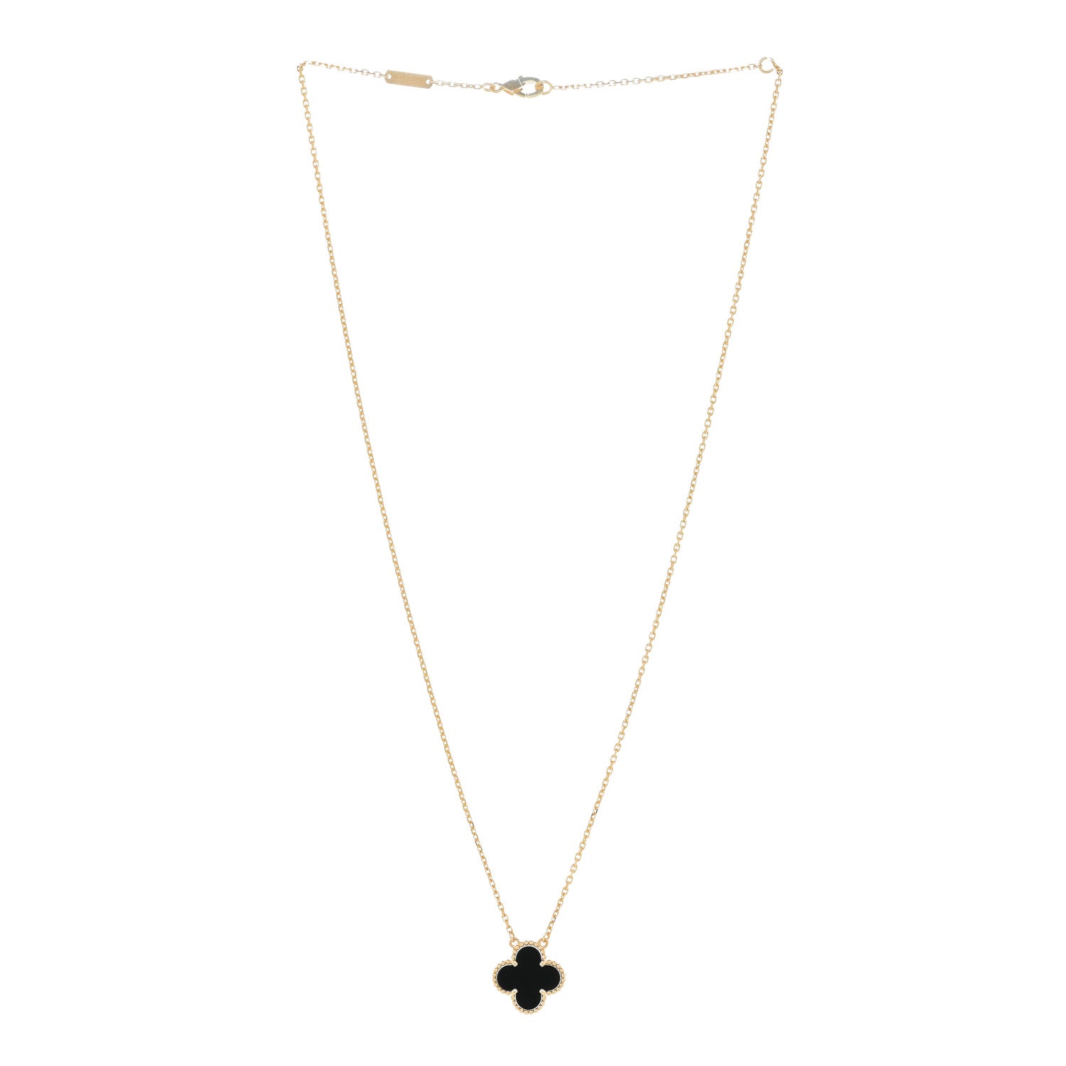 Van Cleef & Arpels 18K Yellow Gold Black Onyx Vintage Alhambra Pendant Necklace 3 of 5