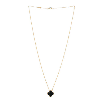 Van Cleef & Arpels 18K Yellow Gold Black Onyx Vintage Alhambra Pendant Necklace 3 of 5