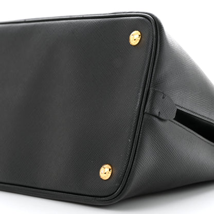 Prada Saffiano Cuir Bi-Color Double Handle Tote Black Fuoco 10 of 11