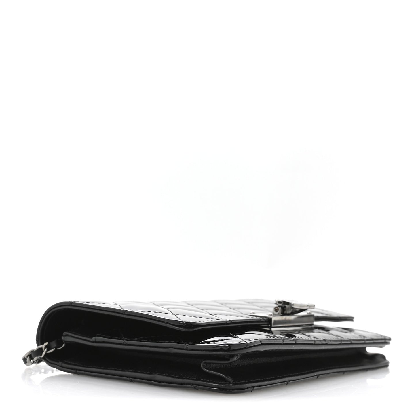 Patent Quilted Golden Class Wallet on Chain WOC Black