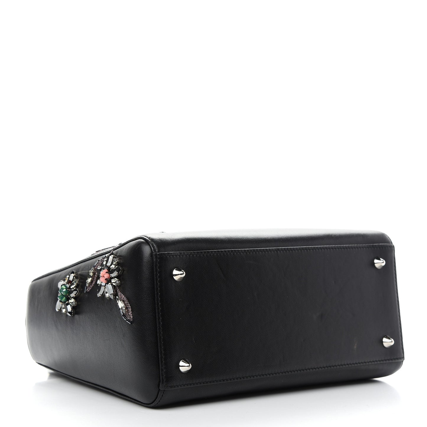 Smooth Calfskin Embroidered Beaded Floral Medium Lady Dior Black