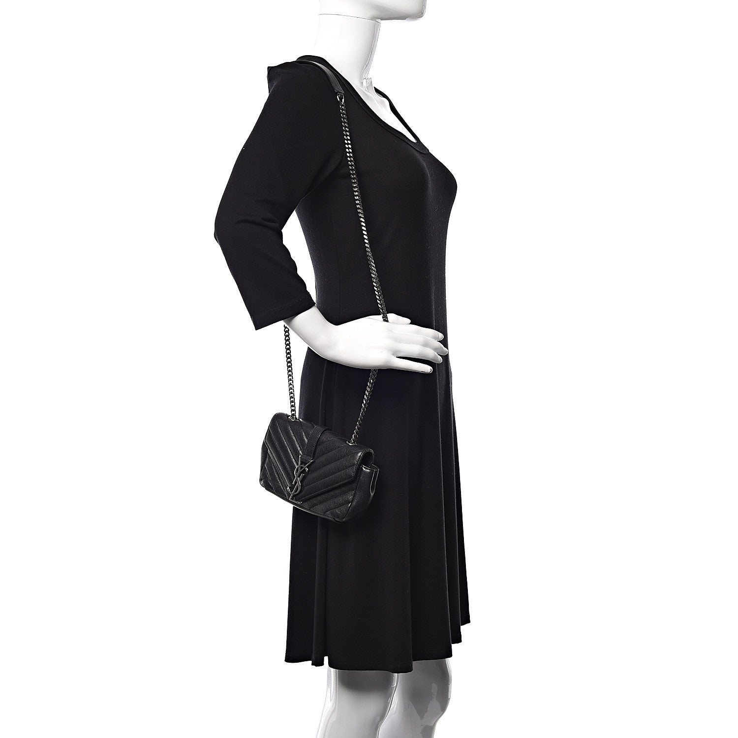 Saint Laurent Sheepskin Matelasse Chevron Monogram Classic Baby Chain Bag Black 2 of 16