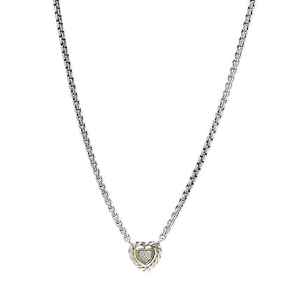 David Yurman Sterling Silver 18K Yellow Gold Diamond Pave Cable Heart Pendant Necklace 1 of 5
