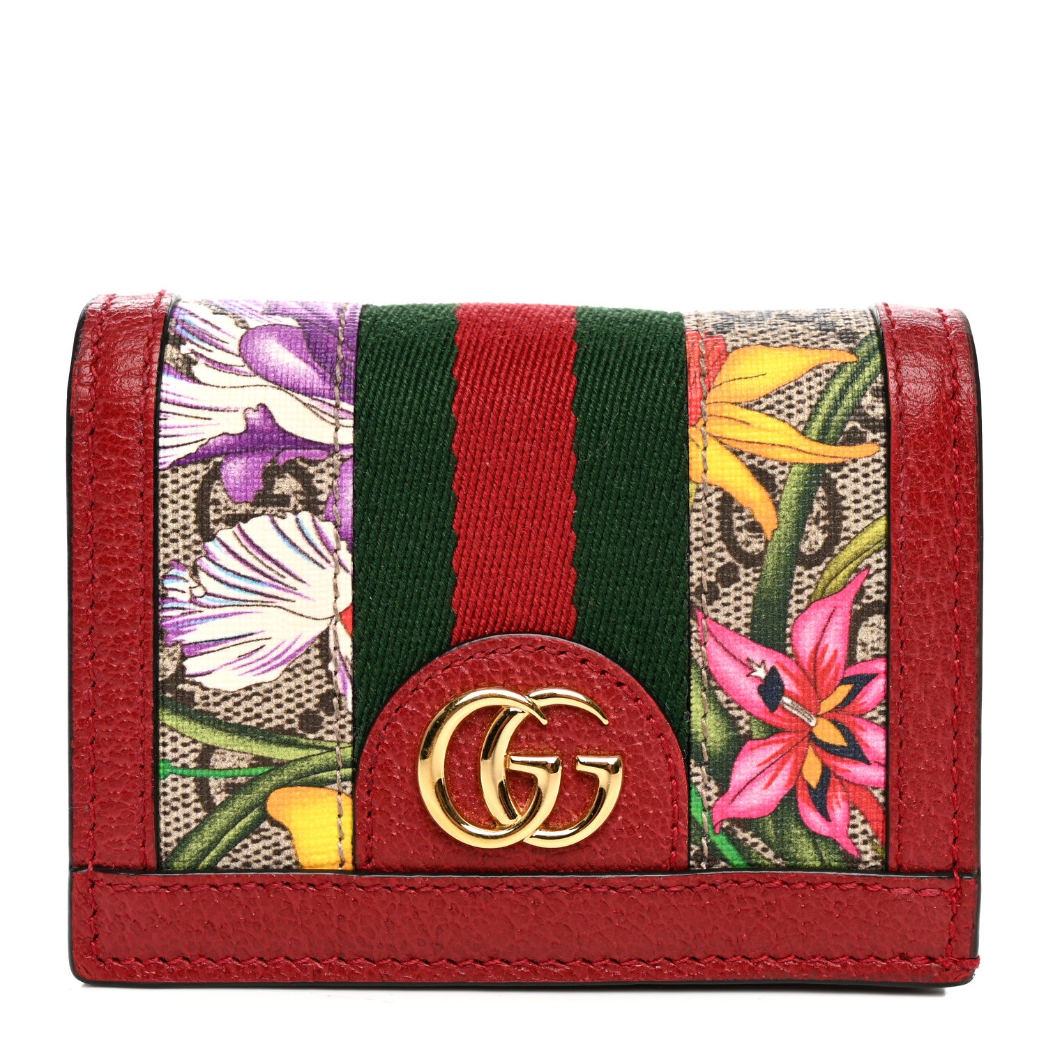 Gucci GG Supreme Monogram Flora Web Ophidia Card Case Red 1 of 7
