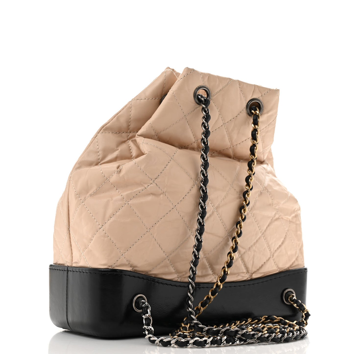 Aged Calfskin Quilted Small Gabrielle Backpack Beige Black