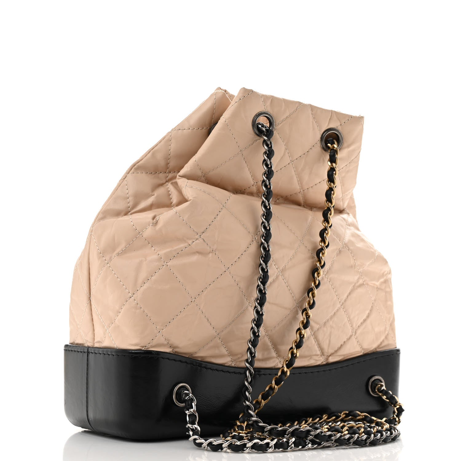 Chanel Aged Calfskin Quilted Small Gabrielle Backpack Beige Black 3 of 14