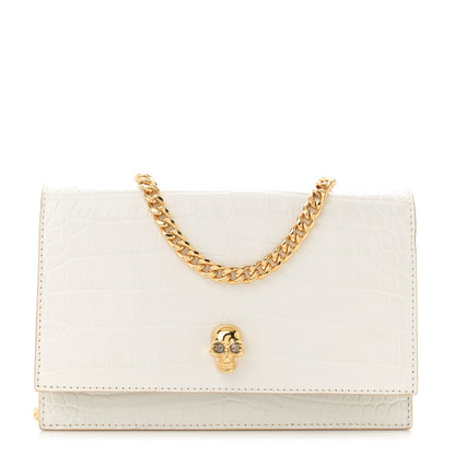 Alexander McQueen Calfskin Crocodile Embossed Skull Mini Crossbody Bag White 1 of 11