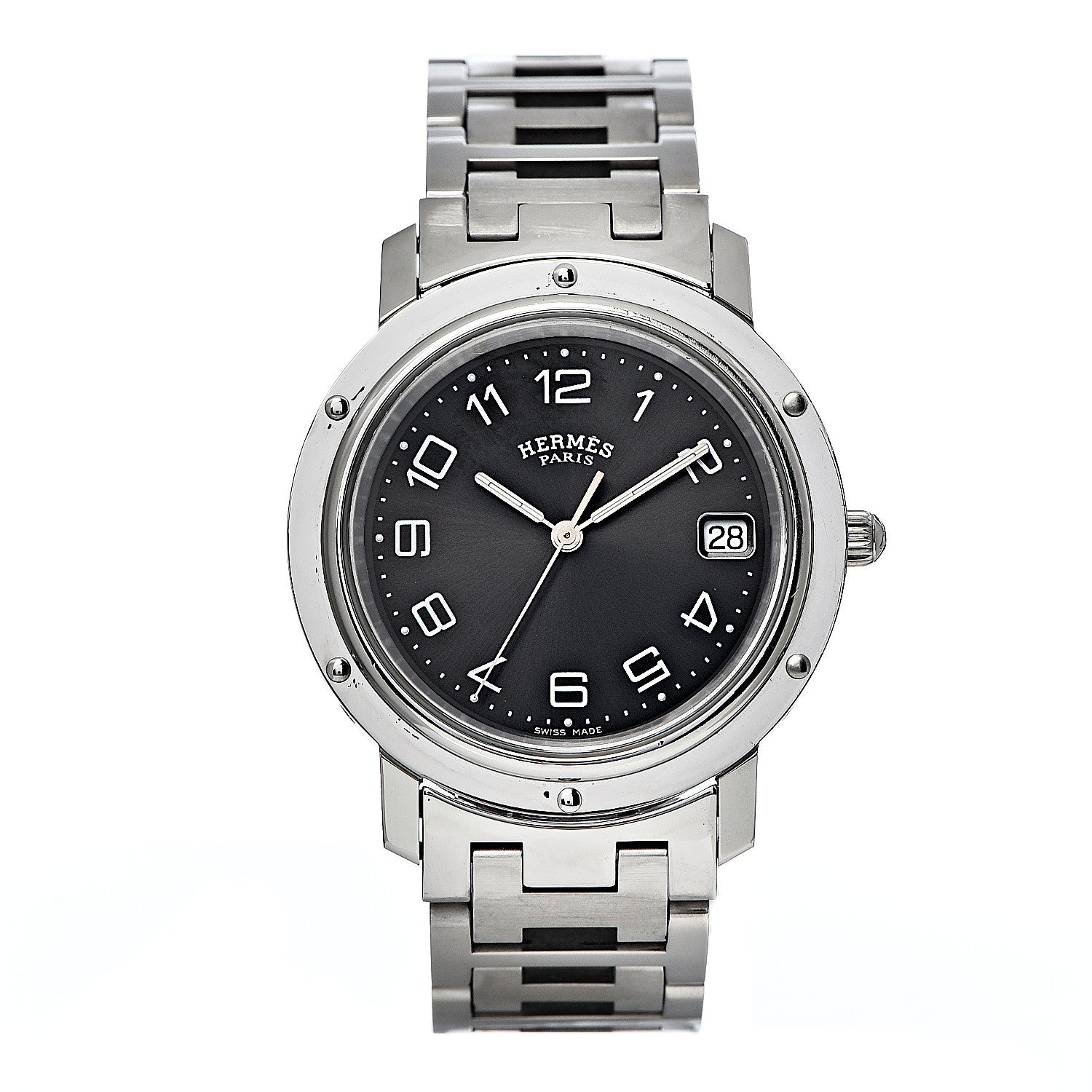 Hermes Stainless Steel 36mm Clipper Quartz Watch Grey 1 of 11