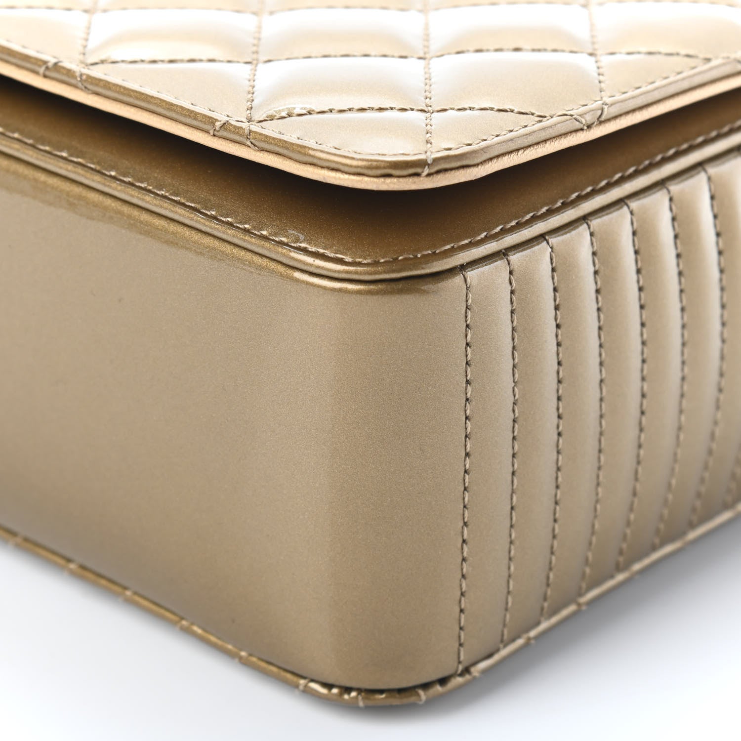 Chanel Metallic Patent Diagonal Quilted Flap Gold 8 of 9