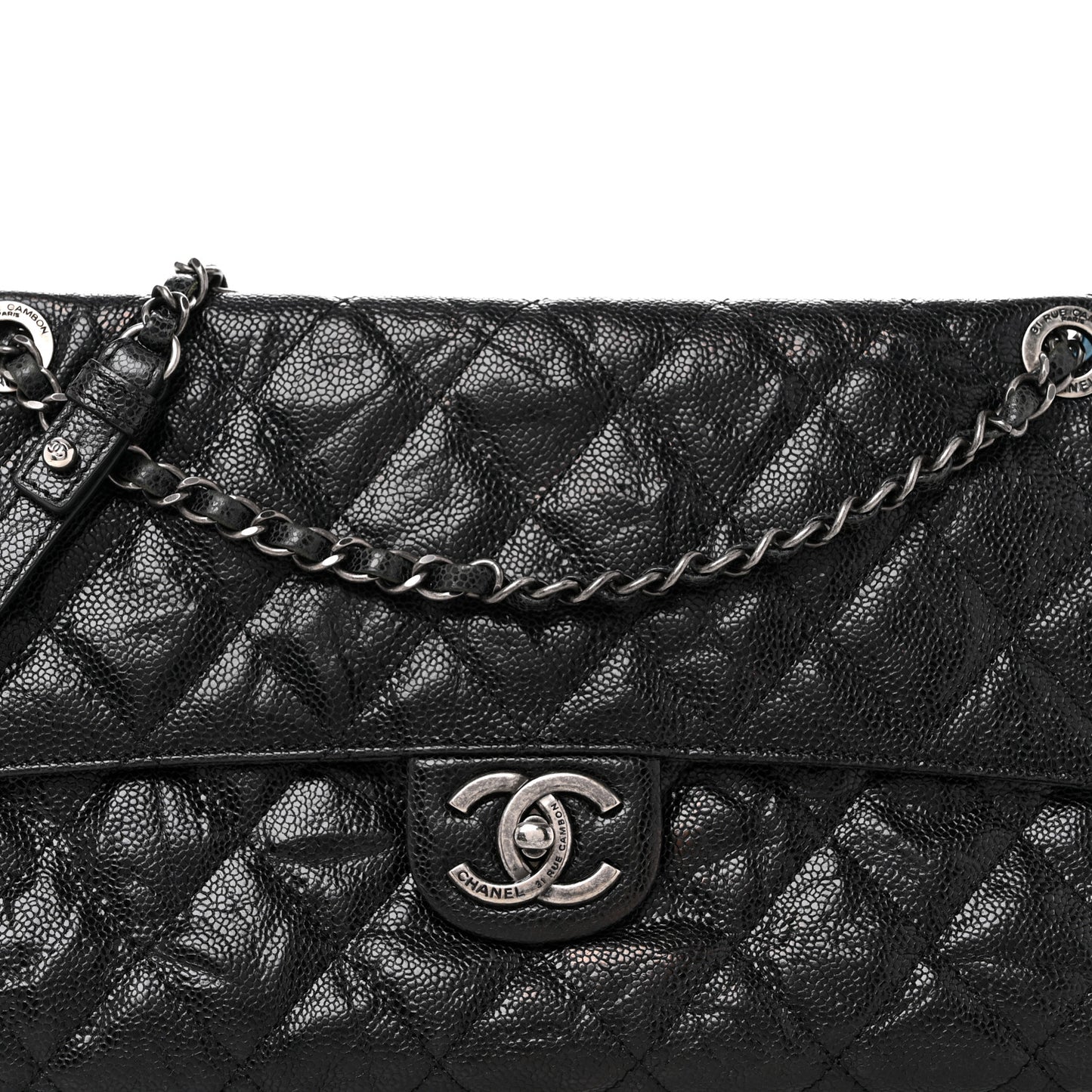 Crumpled Grained Calfskin Jumbo CC Crave Flap Black