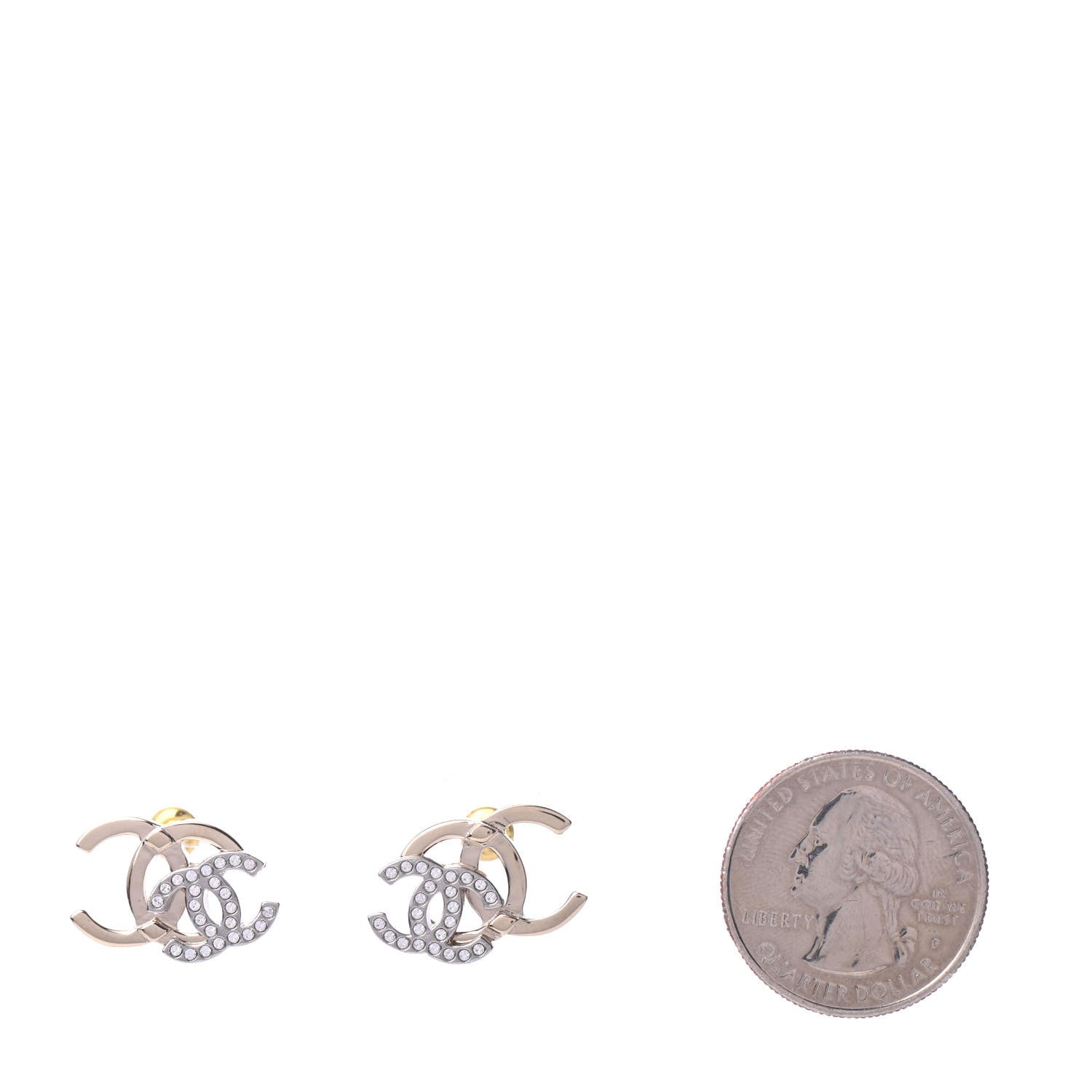 Chanel Crystal Double CC Earrings Gold Silver 2 of 5