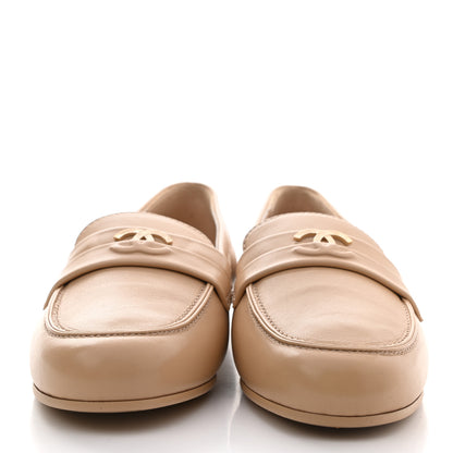 Chanel Lambskin CC Loafers 38 Beige 2 of 9