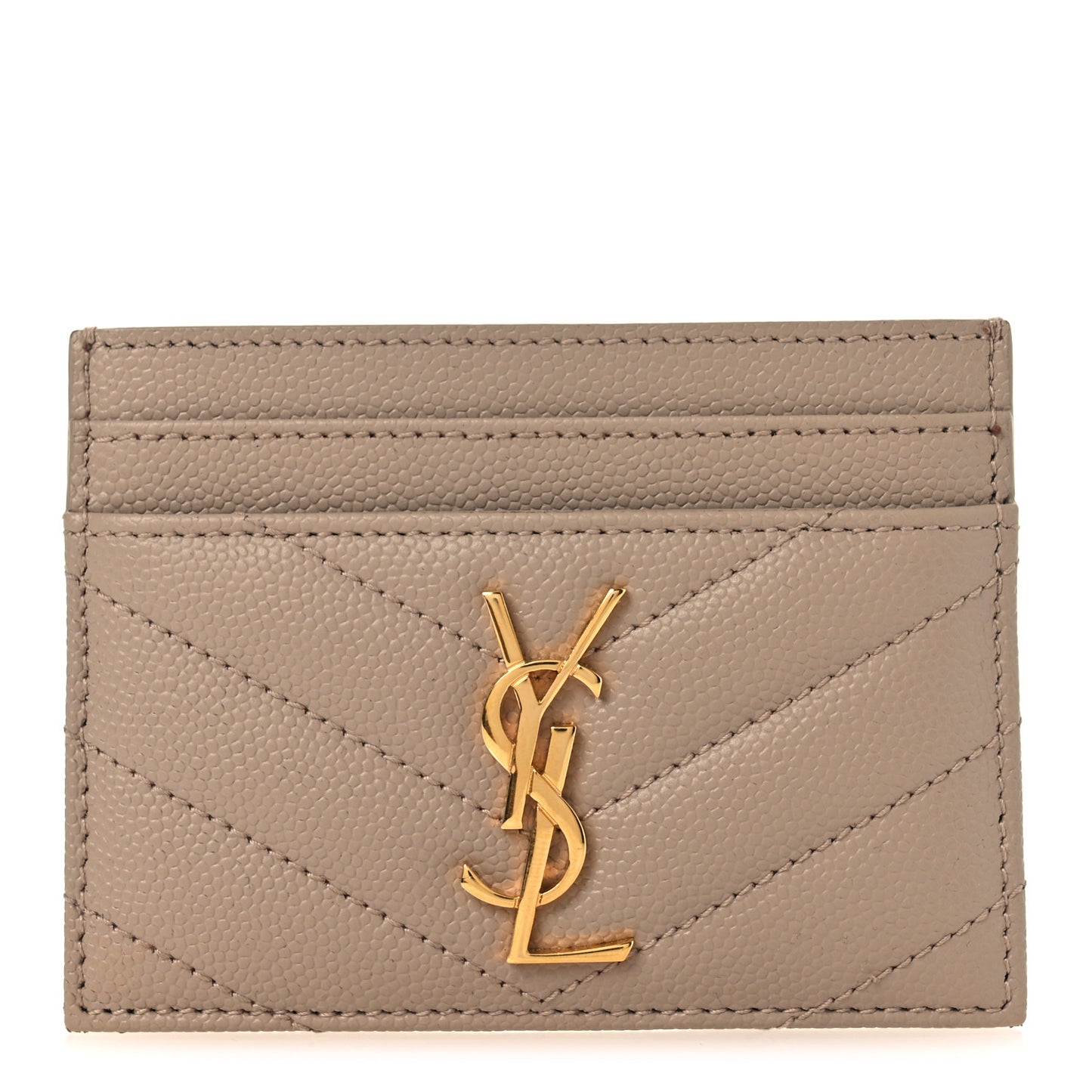 Grain De Poudre Matelasse Chevron Monogram Credit Card Case Dark Beige