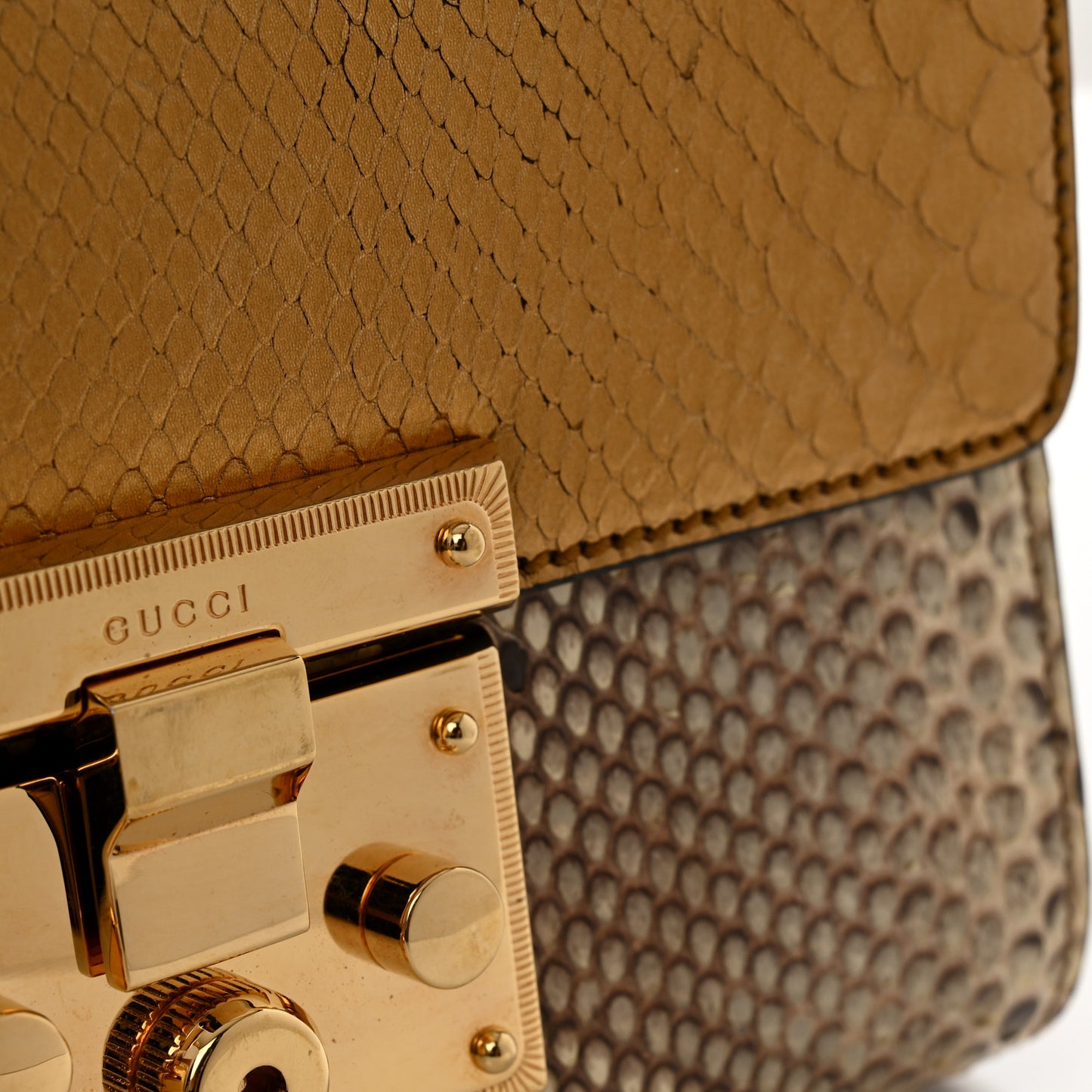 Snakeskin Small Padlock Shoulder Bag Gold Beige Pink