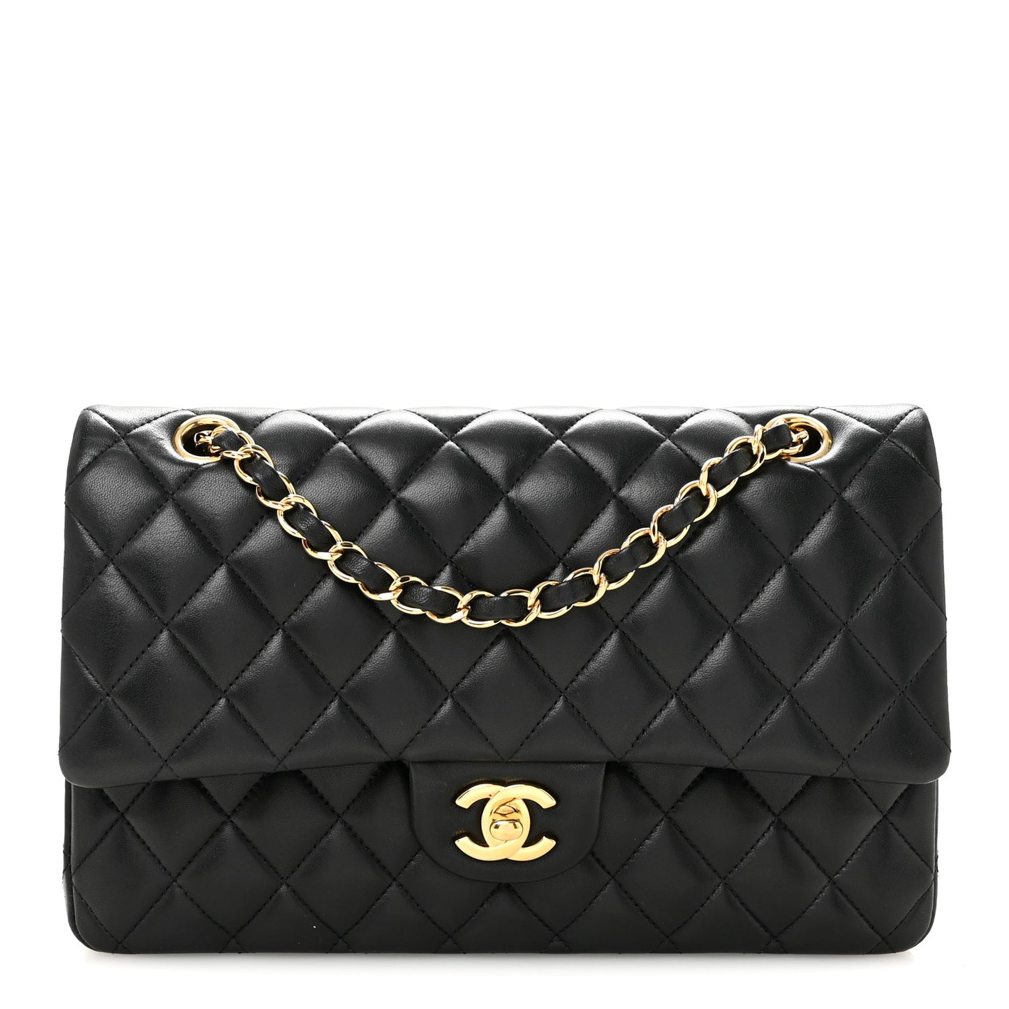 Lambskin Quilted Medium Double Flap Black