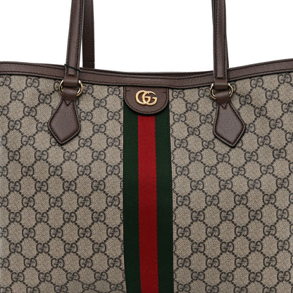 Gucci GG Supreme Monogram Textured Calfskin Web Medium Ophidia Shopping Tote Beige Ebony New Acero 7 of 9