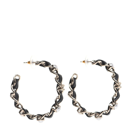 Chanel Lambskin Pearl More Is More CC Chain Hoop Earrings Gold Black 3 of 8