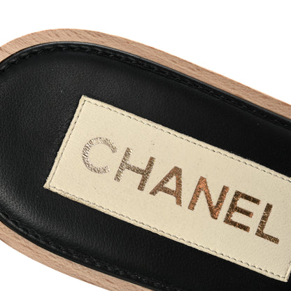 Chanel Lambskin Quilted CC Wedge Sandals 38 Black 9 of 13