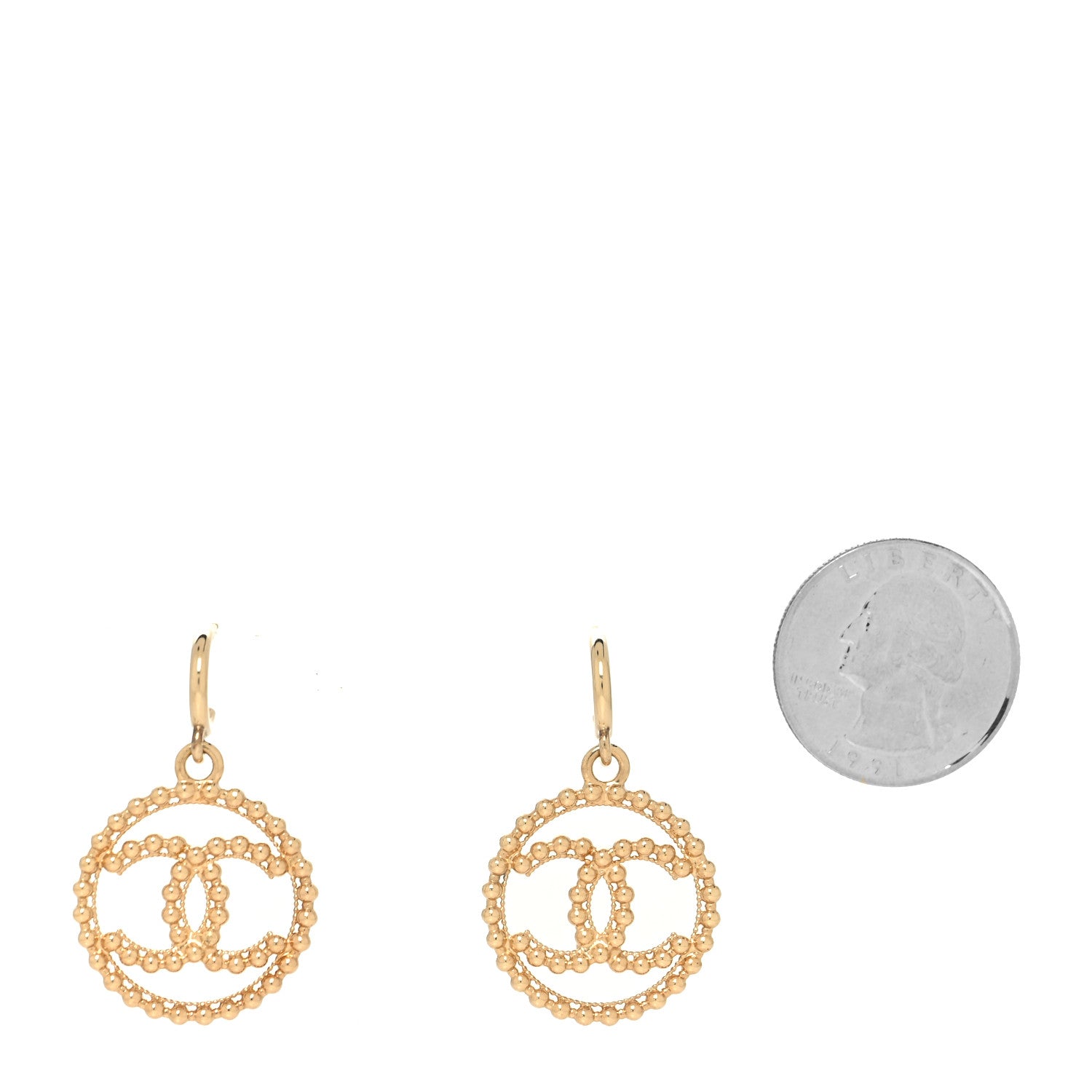 Chanel Metal Bead Round CC Drop Earrings Gold 2 of 4