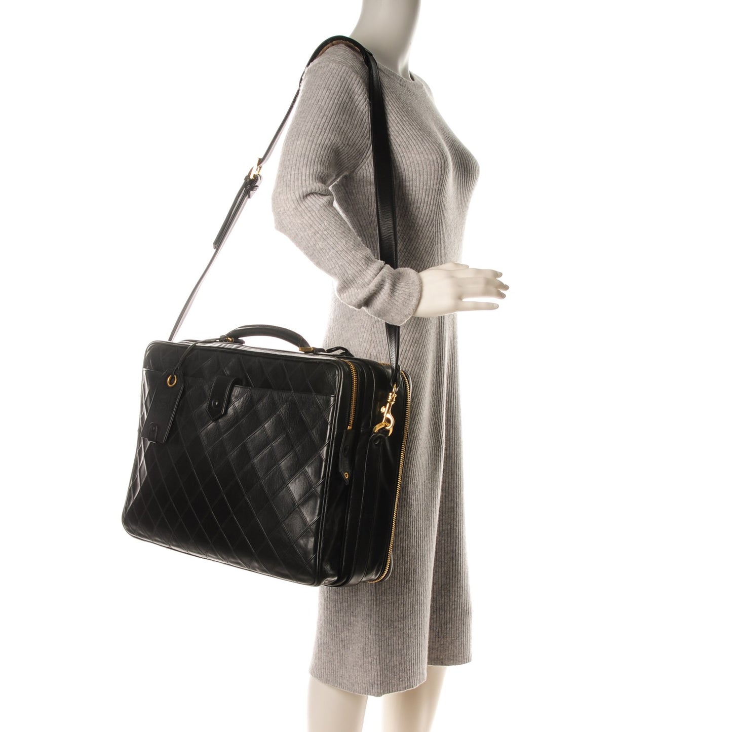 Lambskin Stitched Suitcase Travel Bag Black