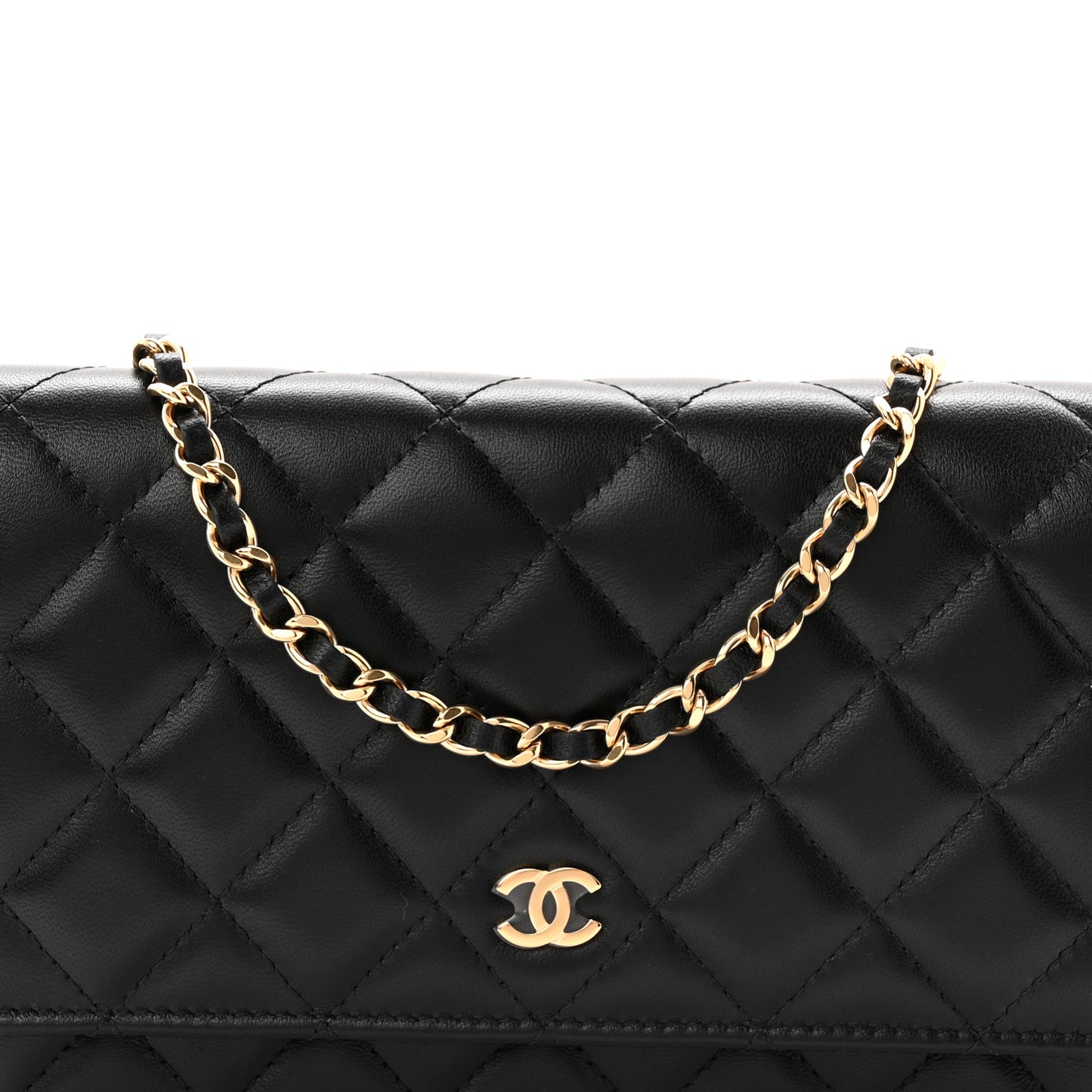 Lambskin Quilted Wallet On Chain WOC Black