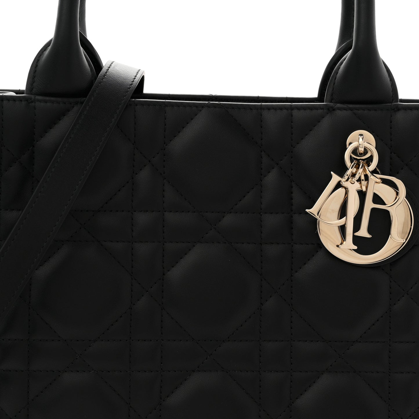 Calfskin Macro Cannage Medium Book Tote Black