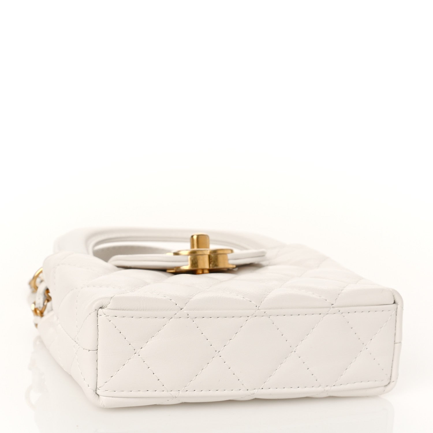 Chanel Shiny Aged Calfskin Quilted Mini Nano Kelly Shopper White 4 of 10