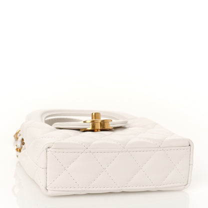 Chanel Shiny Aged Calfskin Quilted Mini Nano Kelly Shopper White 4 of 10