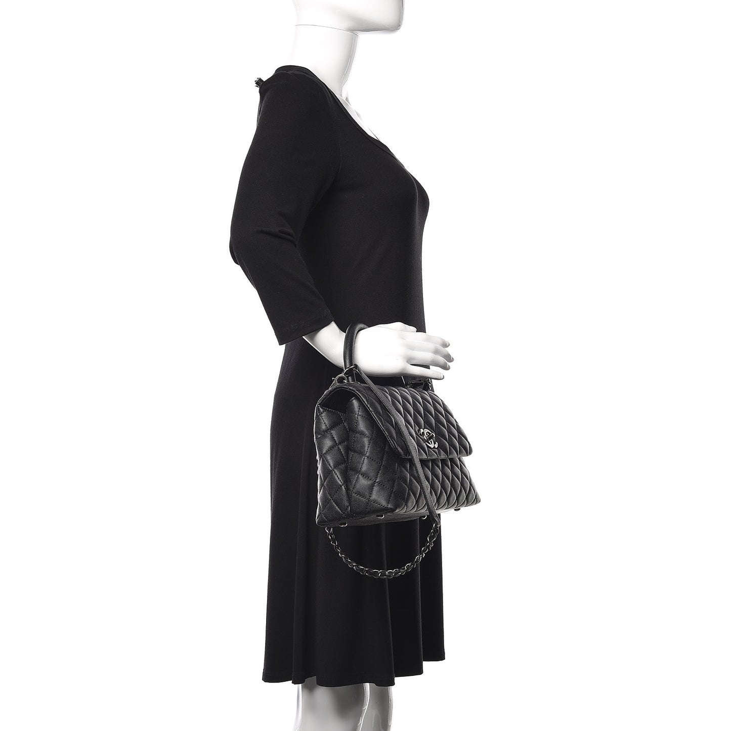 Caviar Quilted Small Coco Handle Flap Black