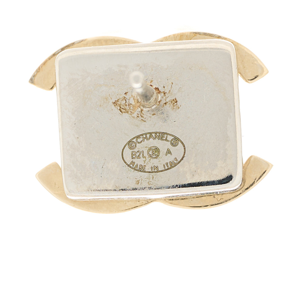 Chanel Metal Crystal Square CC Earrings Gold Silver 4 of 4