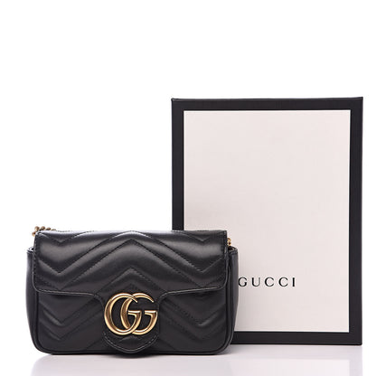 Gucci Calfskin Matelasse Super Mini GG Marmont Shoulder Bag Black 14 of 14