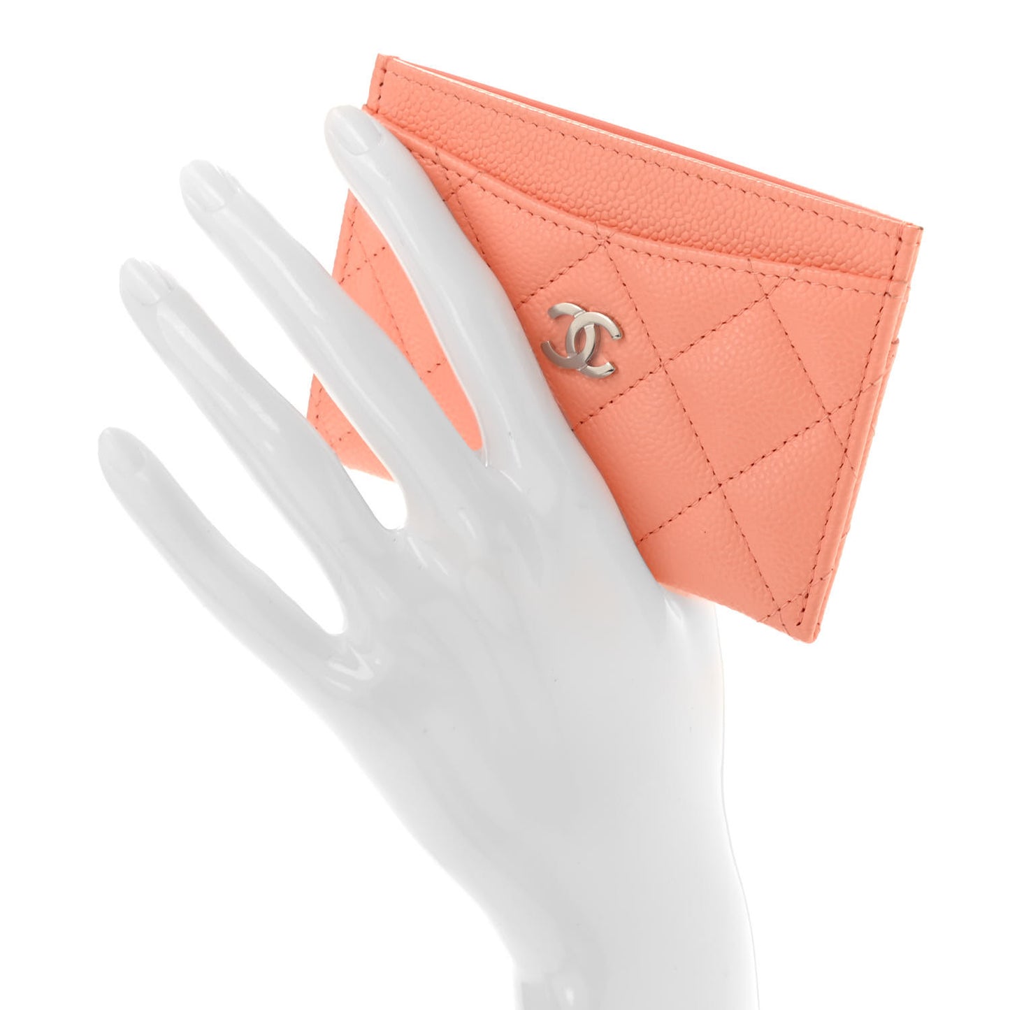 Caviar Quilted Card Holder Coral