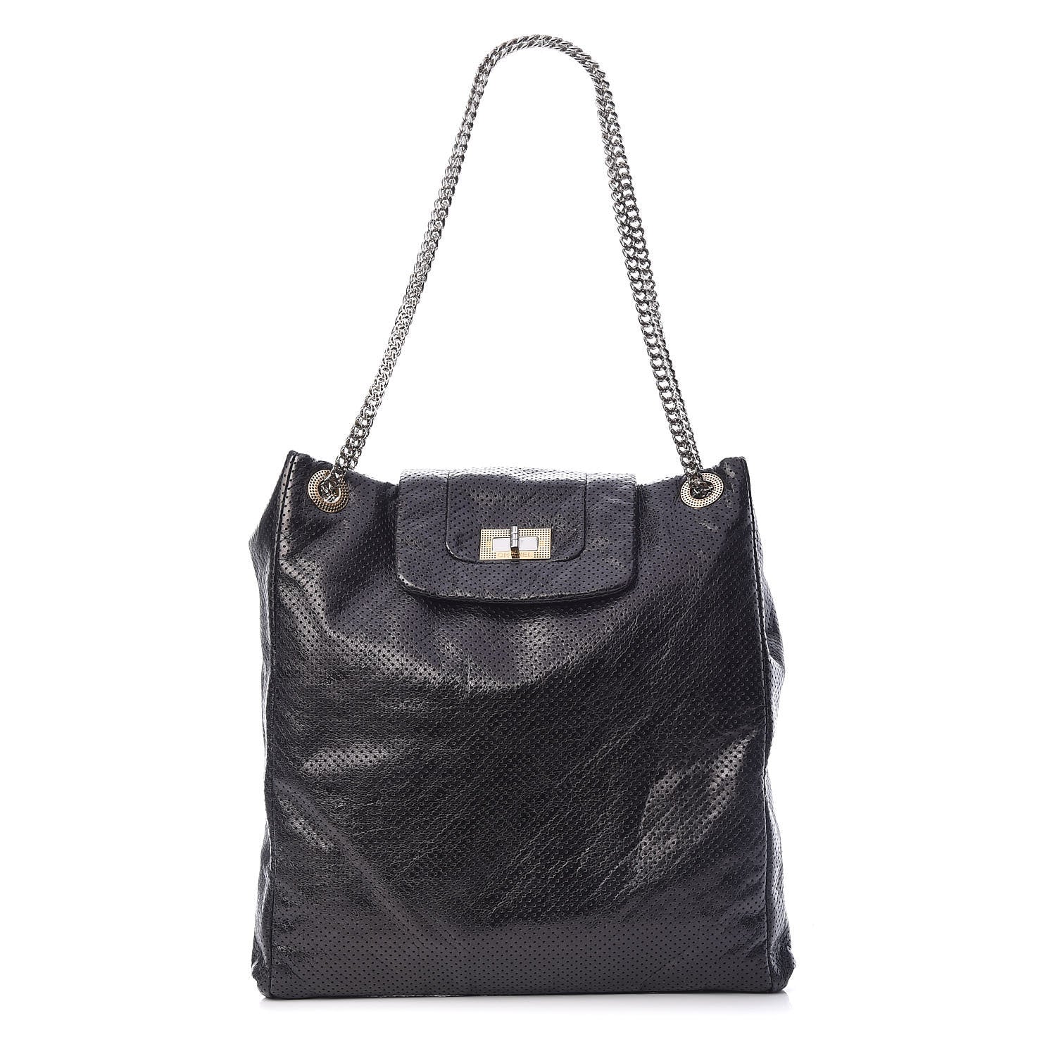 Chanel Metallic Crackled Calfskin Perforated Drill Shoulder Bag Black 1 of 13