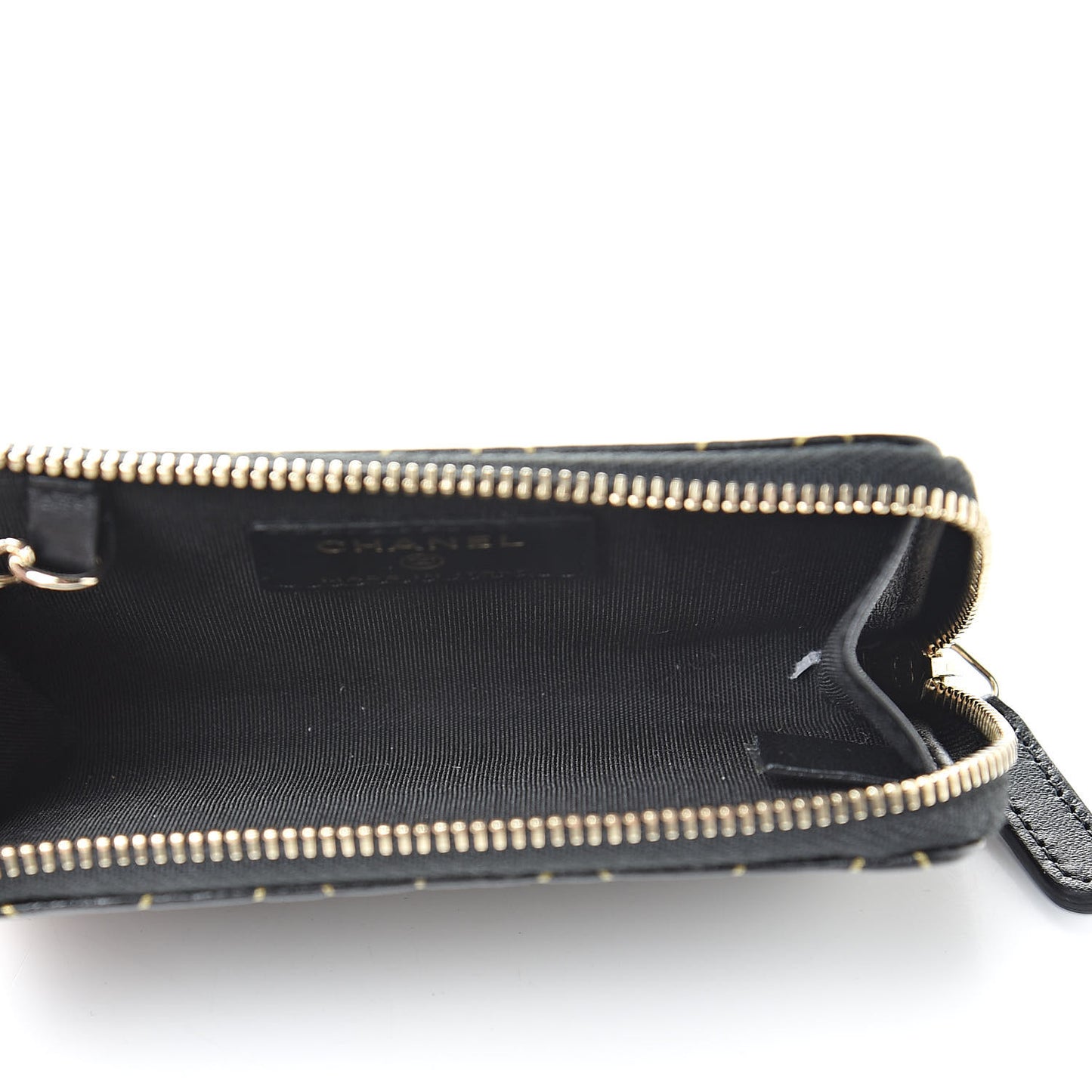 Lambskin Camellia Embossed Key Holder Case Black Gold