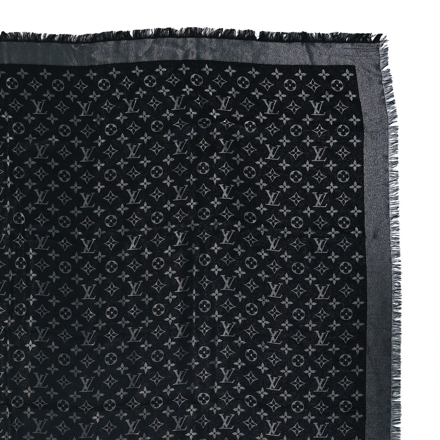 Louis Vuitton Silk Wool So Shine Monogram Shawl Grey Black 4 of 6