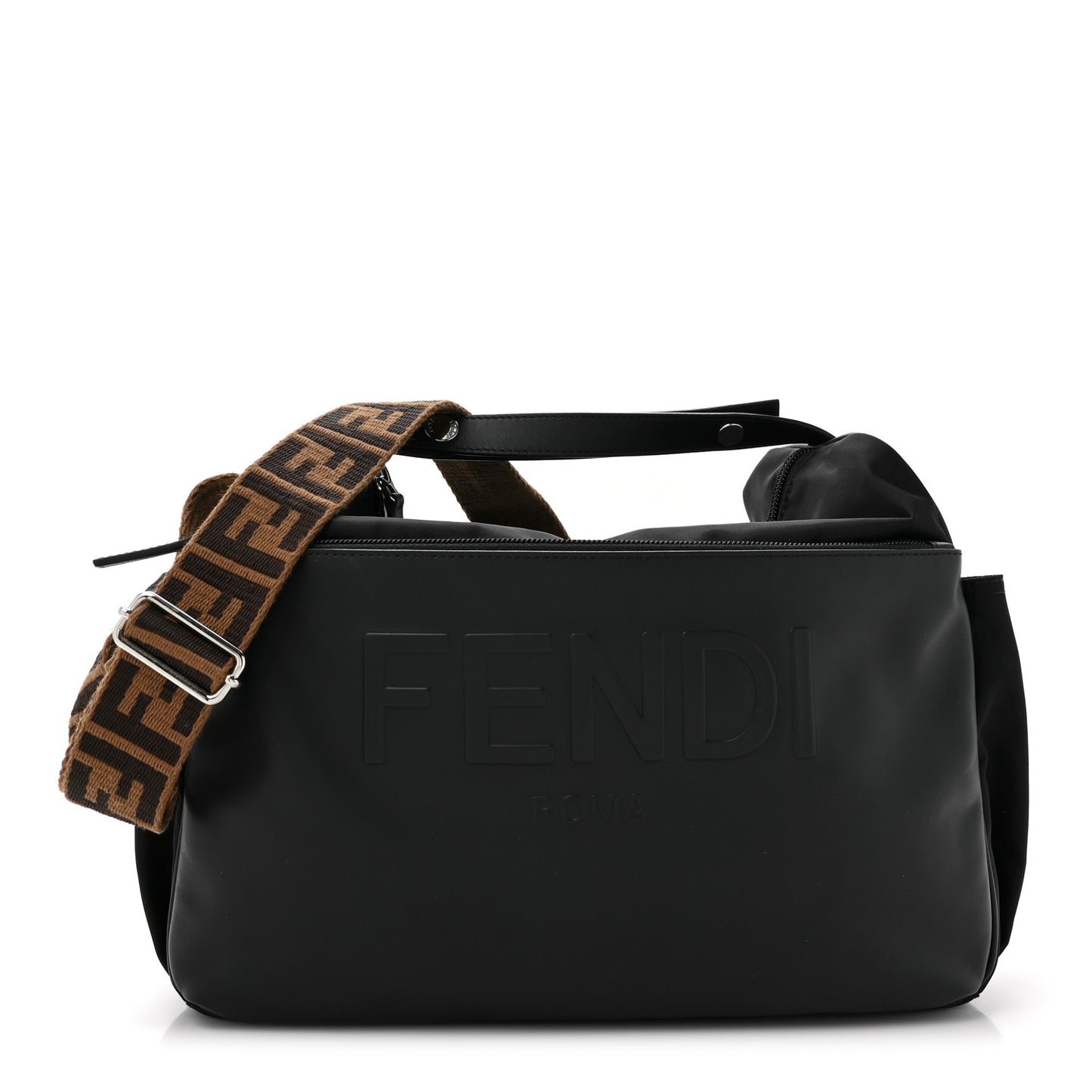 Calfskin Nylon FF Logo Embossed Changing Bag Black