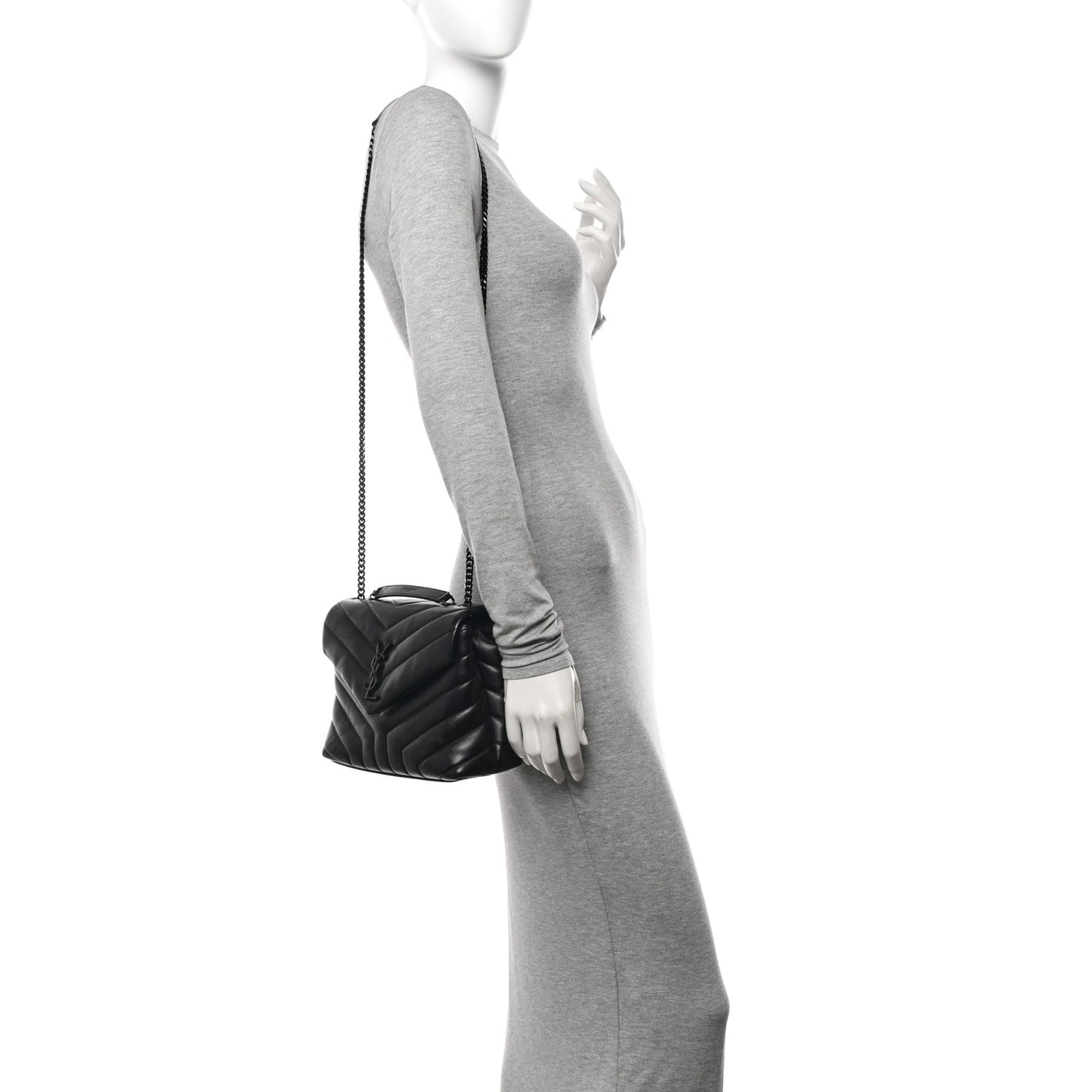 Calfskin Y Quilted Monogram Monochrome Small Loulou Chain Satchel Black