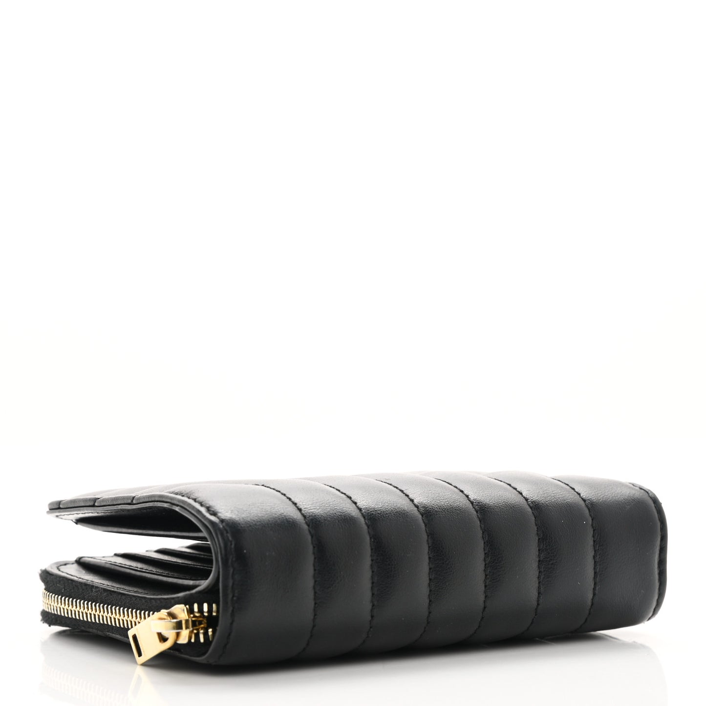 Calfskin Matelasse Joan Compact Zip Around Wallet Black