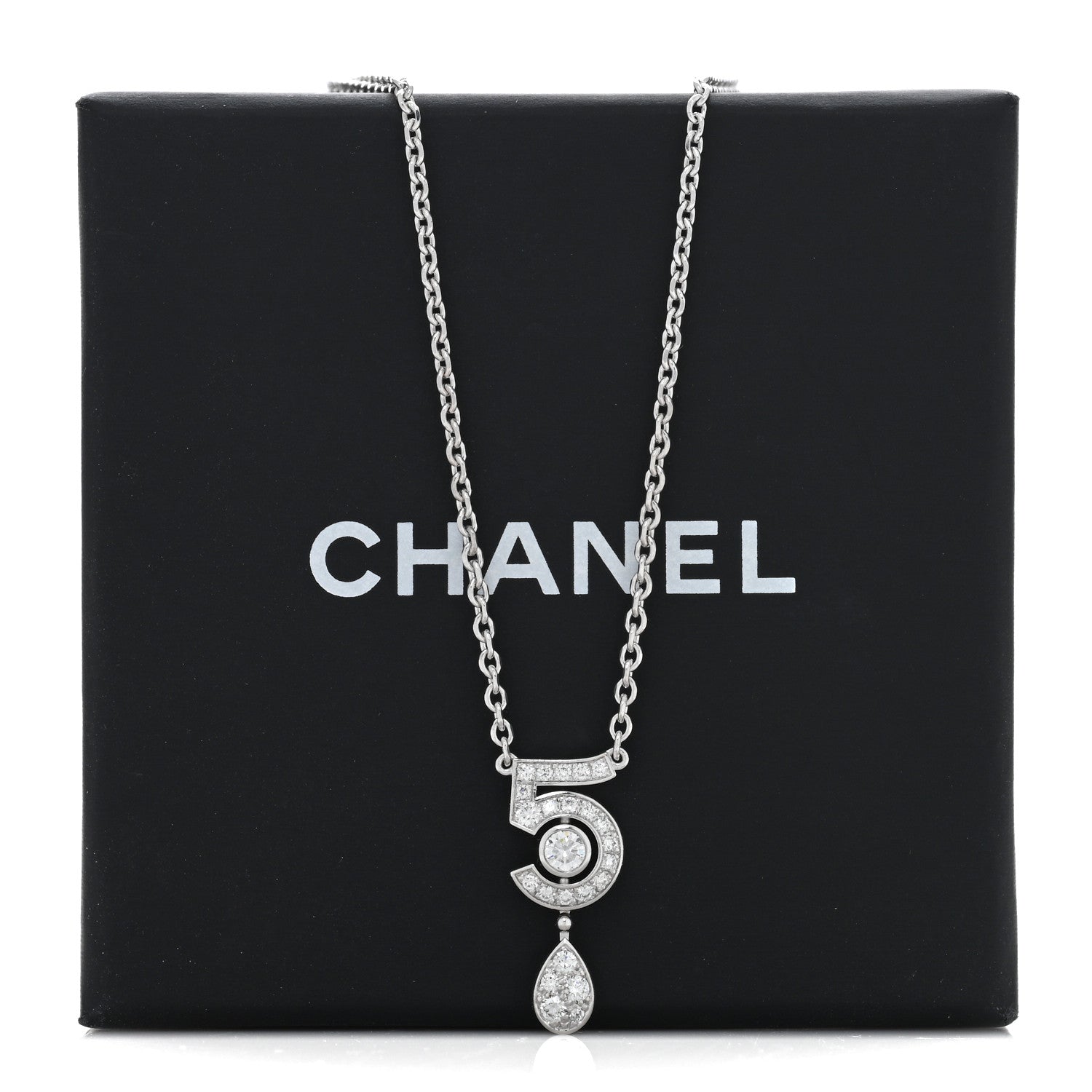 Chanel 18K White Gold Diamond Eternal No 5 Necklace 5 of 5