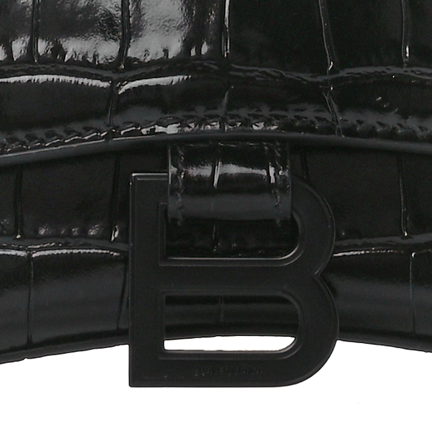 Shiny Calfskin Monochrome Crocodile Embossed Hourglass Top Handle Bag XS Black